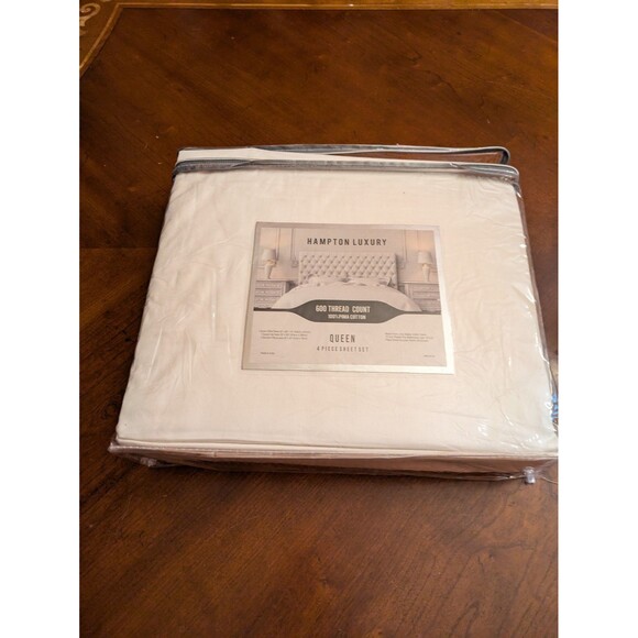 Hampton House Queen Sheet Set 4pcs Blue Pillow Cases100% Cotton Sateen 600 TC - Picture 2 of 7